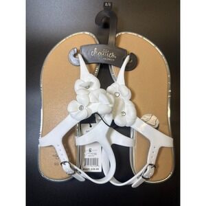 Chatties Women White Floral Jelly Thong Sandals Rhinestone Ankle Strap Size 5/6